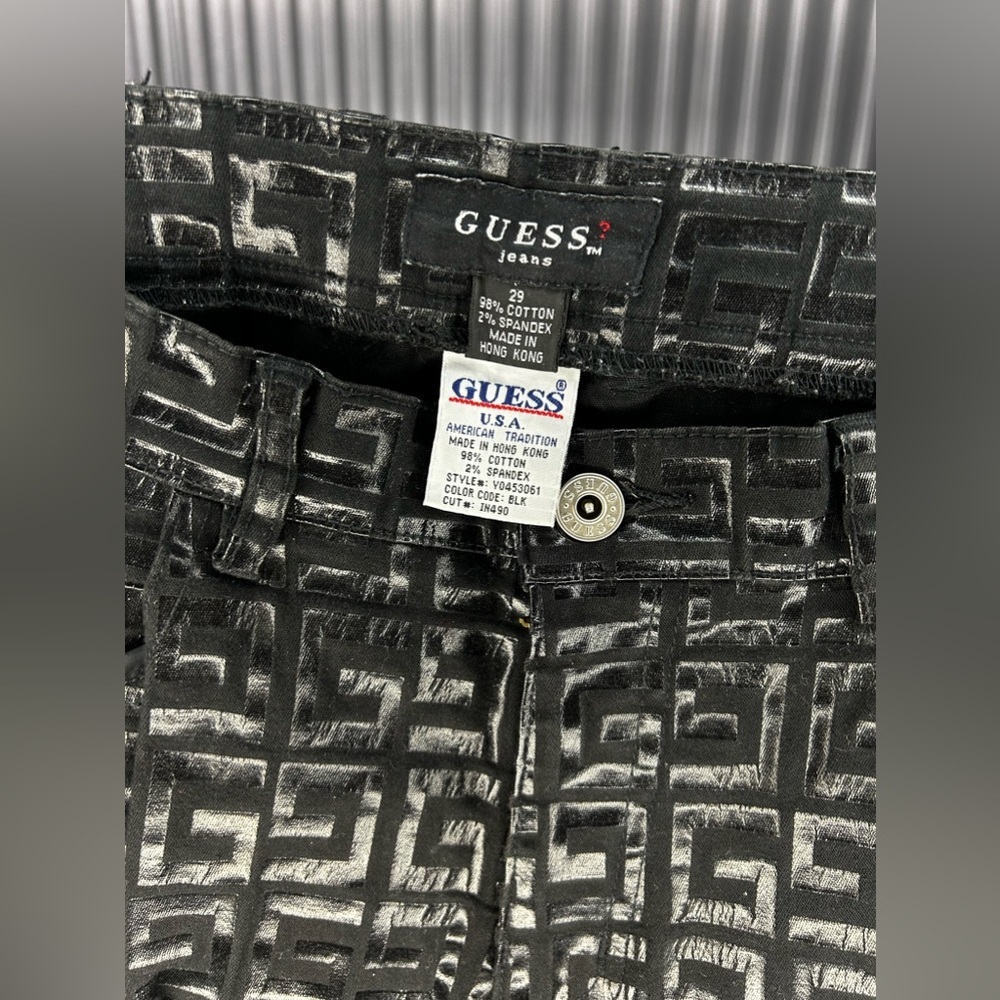 Women’s Vintage Guess Black Logo Geometric Cotton Spandex Jean Pants Size 29 - Picture 4 of 4
